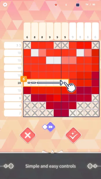 Wolf And Moon : Nonogram screenshot: A mid-size grid part solved with the row clues down the side