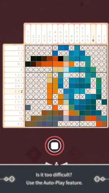 Wolf And Moon : Nonogram screenshot: The moonlit wolf scene framing a completed puzzle