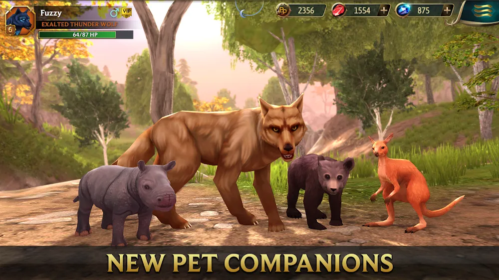 Wolf Tales - Wild Animal Sim screenshot: The valley floor at dusk with the den ridge on the far side